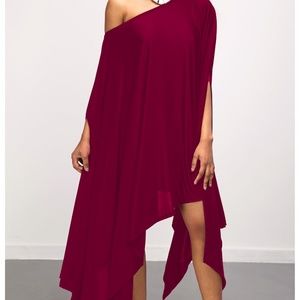 Assymetrical Cape Dress Burgundy Drape